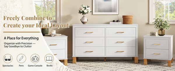 English Elm 2 Drawer Nightstand Fluted Mdf Body Solid Wood Legs Sleek Metal Handles Compact Bedside Storage White W1445P494003