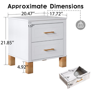 English Elm 2 Drawer Nightstand Fluted Mdf Body Solid Wood Legs Sleek Metal Handles Compact Bedside Storage White W1445P494003