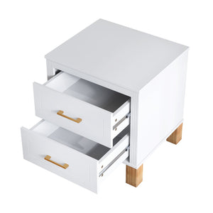 English Elm 2 Drawer Nightstand Fluted Mdf Body Solid Wood Legs Sleek Metal Handles Compact Bedside Storage White W1445P494003