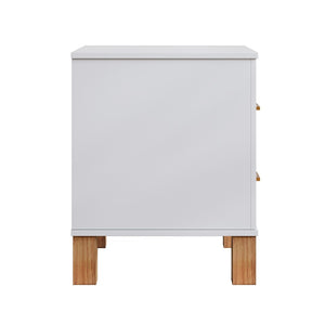 English Elm 2 Drawer Nightstand Fluted Mdf Body Solid Wood Legs Sleek Metal Handles Compact Bedside Storage White W1445P494003