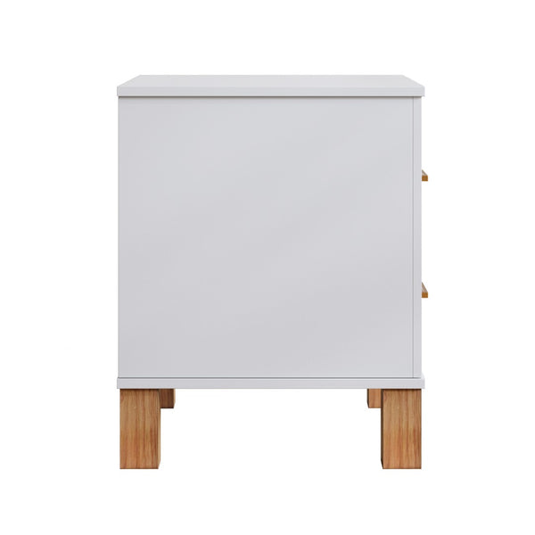 English Elm 2 Drawer Nightstand Fluted Mdf Body Solid Wood Legs Sleek Metal Handles Compact Bedside Storage White W1445P494003