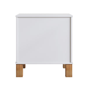 English Elm 2 Drawer Nightstand Fluted Mdf Body Solid Wood Legs Sleek Metal Handles Compact Bedside Storage White W1445P494003
