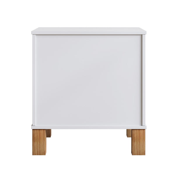 English Elm 2 Drawer Nightstand Fluted Mdf Body Solid Wood Legs Sleek Metal Handles Compact Bedside Storage White W1445P494003