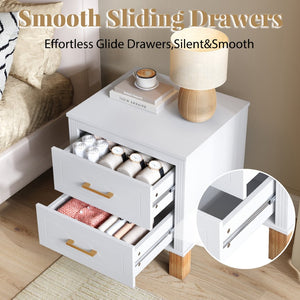 English Elm 2 Drawer Nightstand Fluted Mdf Body Solid Wood Legs Sleek Metal Handles Compact Bedside Storage White W1445P494003