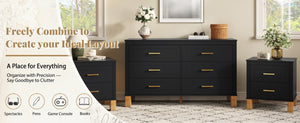 English Elm 2 Drawer Nightstand Fluted Mdf Body Solid Wood Legs Sleek Metal Handles Compact Bedside Storage Black W1445P494004