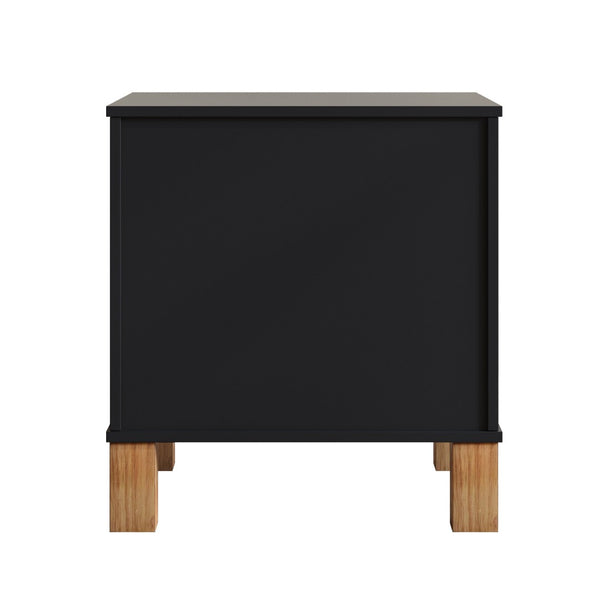 English Elm 2 Drawer Nightstand Fluted Mdf Body Solid Wood Legs Sleek Metal Handles Compact Bedside Storage Black W1445P494004