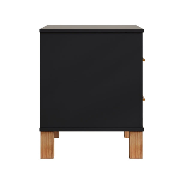 English Elm 2 Drawer Nightstand Fluted Mdf Body Solid Wood Legs Sleek Metal Handles Compact Bedside Storage Black W1445P494004