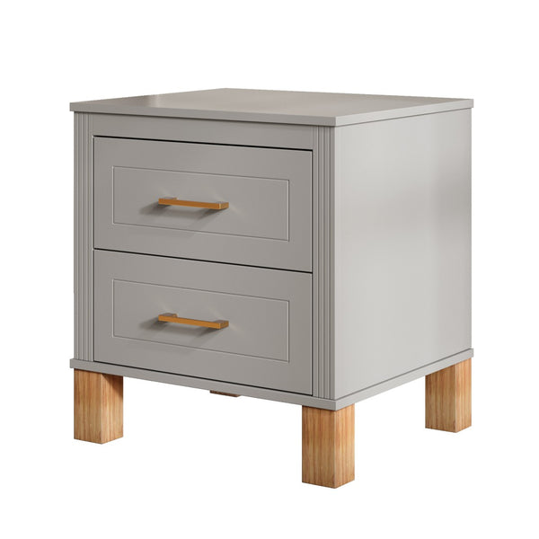 English Elm 2 Drawer Nightstand Fluted Mdf Body Solid Wood Legs Sleek Metal Handles Compact Bedside Storage Gray W1445P494005