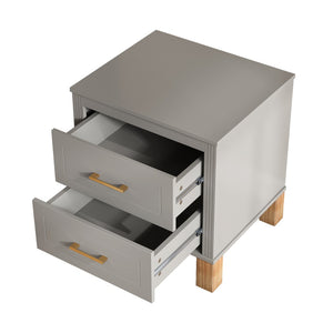 English Elm 2 Drawer Nightstand Fluted Mdf Body Solid Wood Legs Sleek Metal Handles Compact Bedside Storage Gray W1445P494005