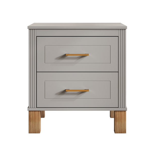 English Elm 2 Drawer Nightstand Fluted Mdf Body Solid Wood Legs Sleek Metal Handles Compact Bedside Storage Gray W1445P494005