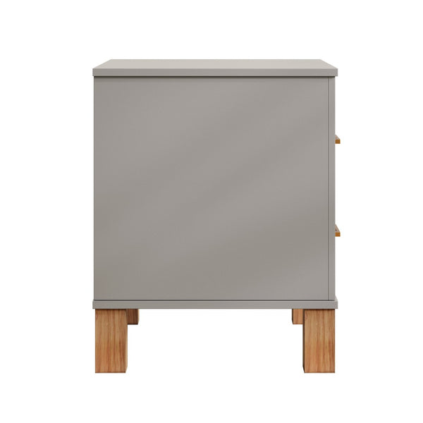 English Elm 2 Drawer Nightstand Fluted Mdf Body Solid Wood Legs Sleek Metal Handles Compact Bedside Storage Gray W1445P494005