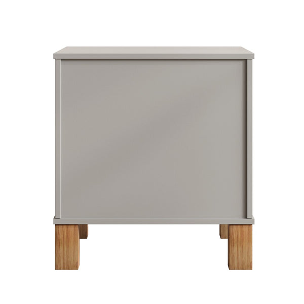 English Elm 2 Drawer Nightstand Fluted Mdf Body Solid Wood Legs Sleek Metal Handles Compact Bedside Storage Gray W1445P494005