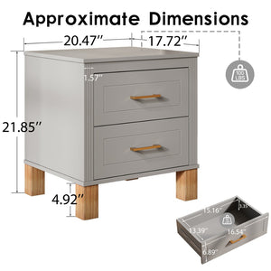 English Elm 2 Drawer Nightstand Fluted Mdf Body Solid Wood Legs Sleek Metal Handles Compact Bedside Storage Gray W1445P494005