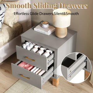 English Elm 2 Drawer Nightstand Fluted Mdf Body Solid Wood Legs Sleek Metal Handles Compact Bedside Storage Gray W1445P494005