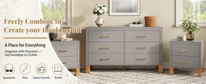 English Elm 2 Drawer Nightstand Fluted Mdf Body Solid Wood Legs Sleek Metal Handles Compact Bedside Storage Gray W1445P494005