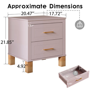 English Elm 2 Drawer Nightstand Fluted Mdf Body Solid Wood Legs Sleek Metal Handles Compact Bedside Storage Pink W1445P494006