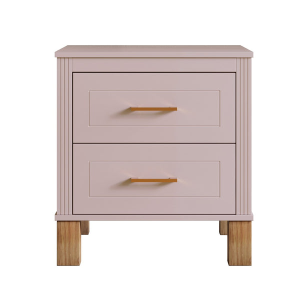 English Elm 2 Drawer Nightstand Fluted Mdf Body Solid Wood Legs Sleek Metal Handles Compact Bedside Storage Pink W1445P494006