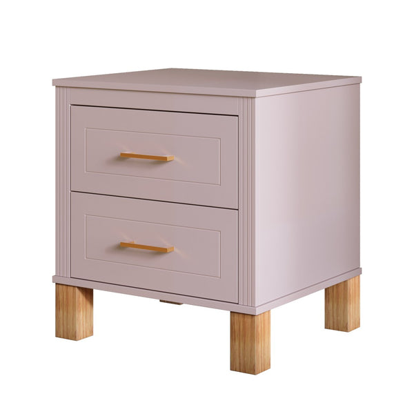 English Elm 2 Drawer Nightstand Fluted Mdf Body Solid Wood Legs Sleek Metal Handles Compact Bedside Storage Pink W1445P494006
