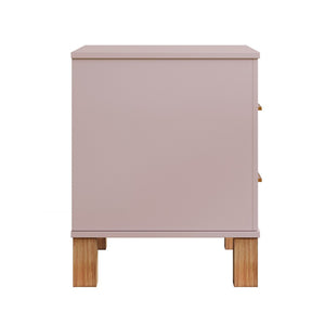 English Elm 2 Drawer Nightstand Fluted Mdf Body Solid Wood Legs Sleek Metal Handles Compact Bedside Storage Pink W1445P494006