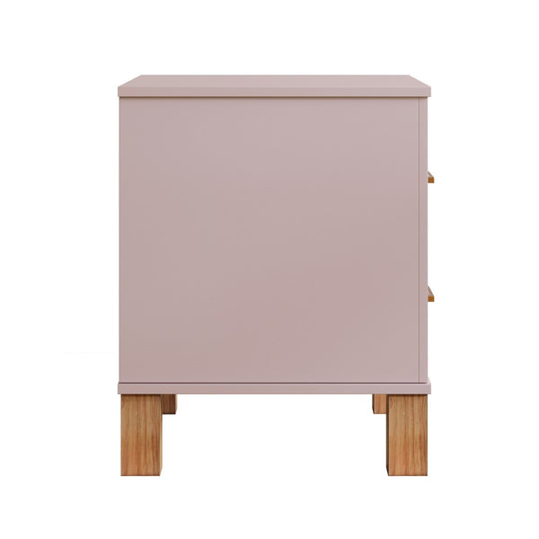 English Elm 2 Drawer Nightstand Fluted Mdf Body Solid Wood Legs Sleek Metal Handles Compact Bedside Storage Pink W1445P494006