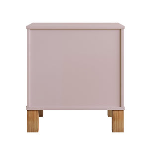 English Elm 2 Drawer Nightstand Fluted Mdf Body Solid Wood Legs Sleek Metal Handles Compact Bedside Storage Pink W1445P494006