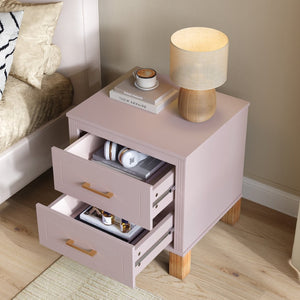 English Elm 2 Drawer Nightstand Fluted Mdf Body Solid Wood Legs Sleek Metal Handles Compact Bedside Storage Pink W1445P494006