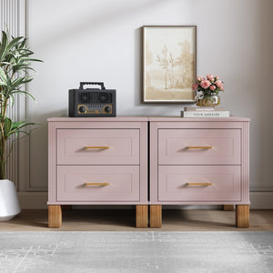 English Elm 2 Drawer Nightstand Fluted Mdf Body Solid Wood Legs Sleek Metal Handles Compact Bedside Storage Pink W1445P494006