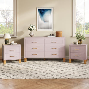 English Elm 2 Drawer Nightstand Fluted Mdf Body Solid Wood Legs Sleek Metal Handles Compact Bedside Storage Pink W1445P494006