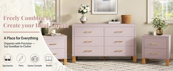English Elm 2 Drawer Nightstand Fluted Mdf Body Solid Wood Legs Sleek Metal Handles Compact Bedside Storage Pink W1445P494006