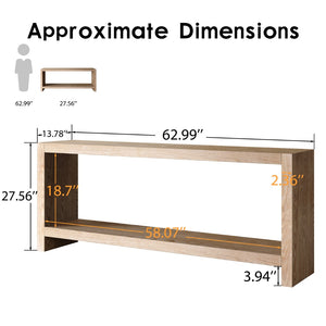English Elm 63-inch Farmhouse Sofa Table Two Tier Wood Veneer Entryway Console for Living Room Natural+Rustic W1445P502627