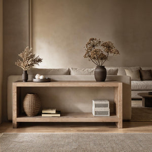 English Elm 63-inch Farmhouse Sofa Table Two Tier Wood Veneer Entryway Console for Living Room Natural+Rustic W1445P502627