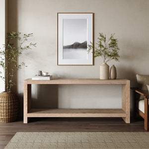 English Elm 63-inch Farmhouse Sofa Table Two Tier Wood Veneer Entryway Console for Living Room Natural+Rustic W1445P502627