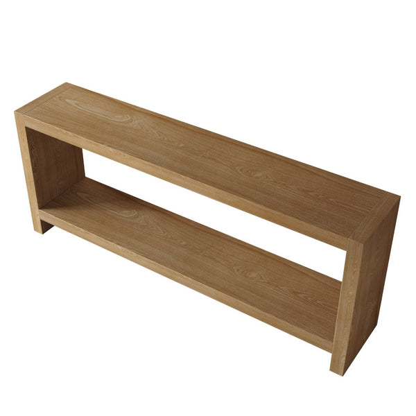 English Elm 63-inch Farmhouse Sofa Table Two Tier Wood Veneer Entryway Console for Living Room Light Brown W1445P502628