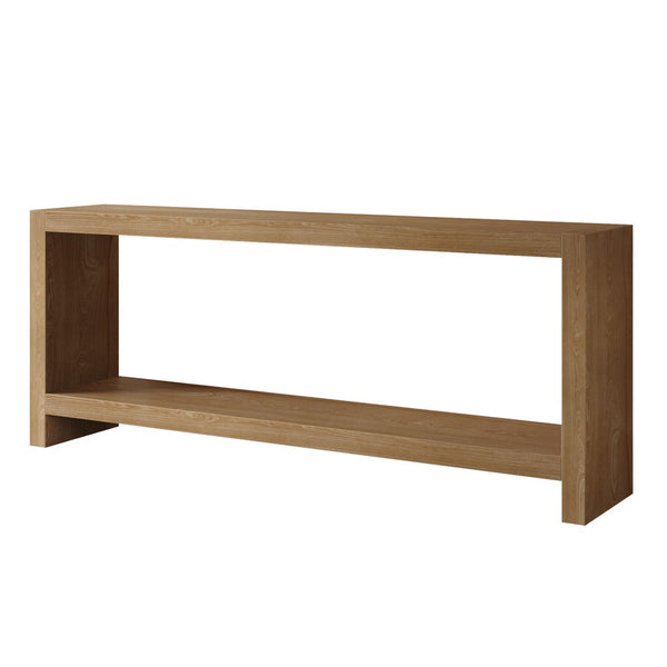 English Elm 63-inch Farmhouse Sofa Table Two Tier Wood Veneer Entryway Console for Living Room Light Brown W1445P502628
