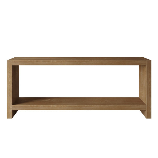 English Elm 63-inch Farmhouse Sofa Table Two Tier Wood Veneer Entryway Console for Living Room Light Brown W1445P502628