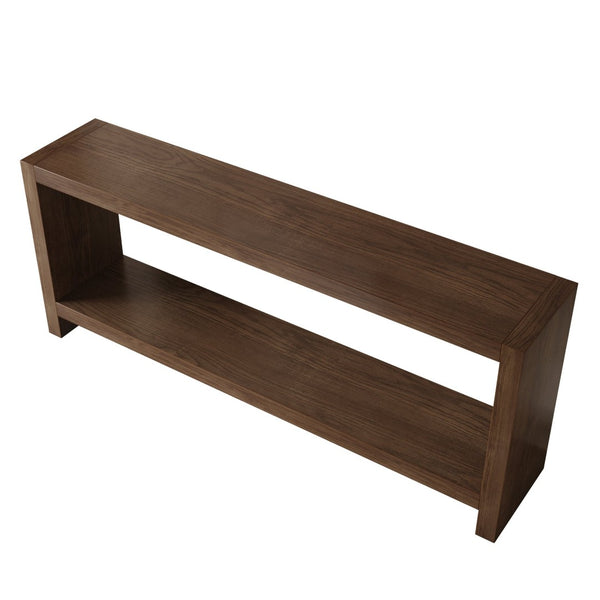 English Elm 63-inch Farmhouse Sofa Table Two Tier Wood Veneer Entryway Console for Living Room Rustic Brown W1445P502629
