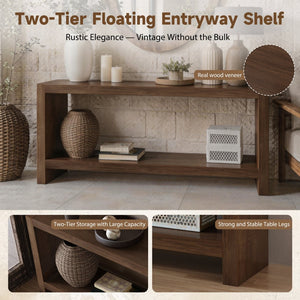 English Elm 63-inch Farmhouse Sofa Table Two Tier Wood Veneer Entryway Console for Living Room Rustic Brown W1445P502629