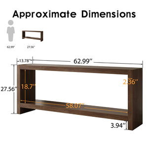 English Elm 63-inch Farmhouse Sofa Table Two Tier Wood Veneer Entryway Console for Living Room Rustic Brown W1445P502629