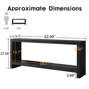 English Elm 63-inch Farmhouse Sofa Table Two Tier Wood Veneer Entryway Console for Living Room Black W1445P502630