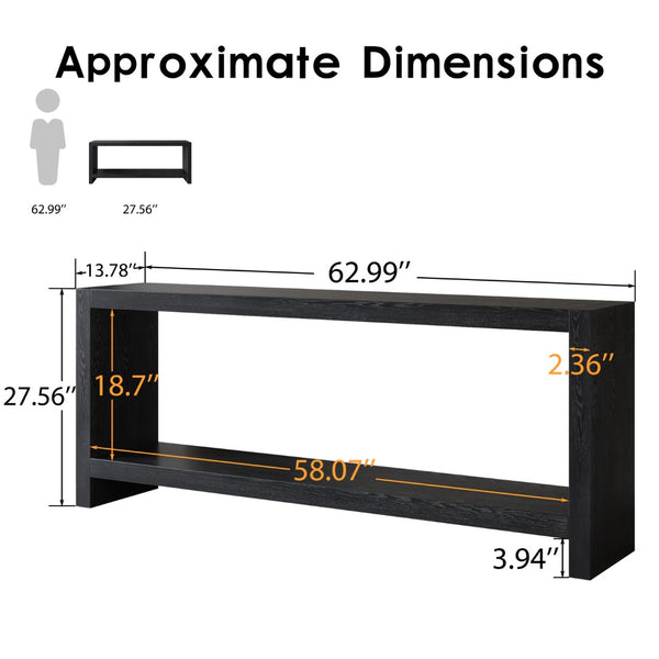 English Elm 63-inch Farmhouse Sofa Table Two Tier Wood Veneer Entryway Console for Living Room Black W1445P502630