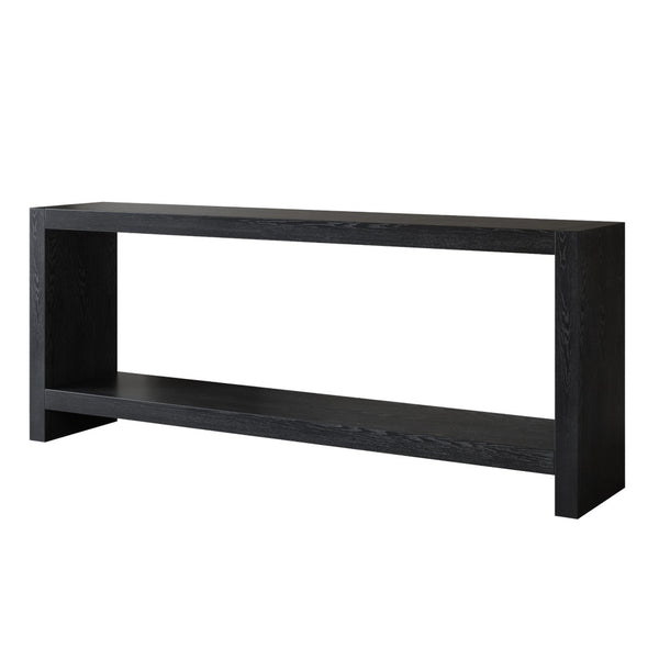 English Elm 63-inch Farmhouse Sofa Table Two Tier Wood Veneer Entryway Console for Living Room Black W1445P502630