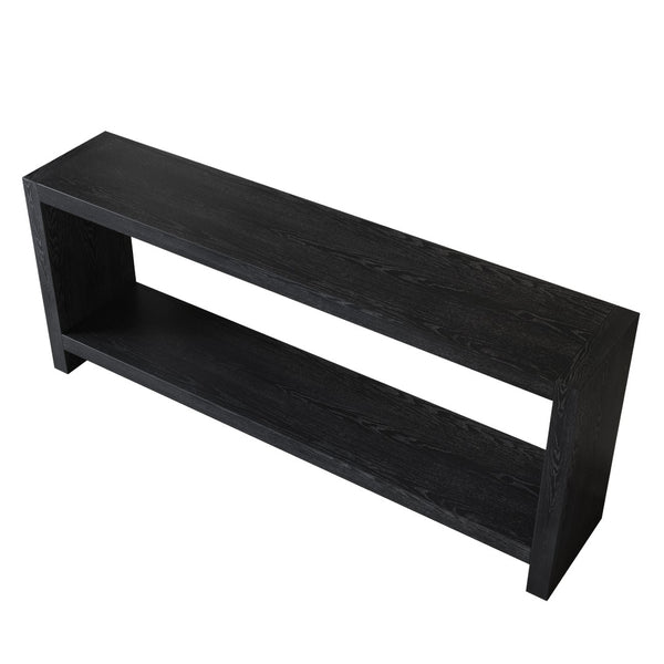 English Elm 63-inch Farmhouse Sofa Table Two Tier Wood Veneer Entryway Console for Living Room Black W1445P502630
