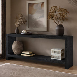 English Elm 63-inch Farmhouse Sofa Table Two Tier Wood Veneer Entryway Console for Living Room Black W1445P502630
