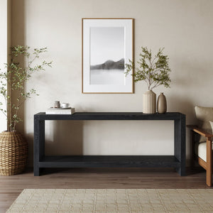 English Elm 63-inch Farmhouse Sofa Table Two Tier Wood Veneer Entryway Console for Living Room Black W1445P502630