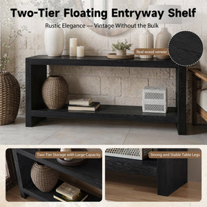 English Elm 63-inch Farmhouse Sofa Table Two Tier Wood Veneer Entryway Console for Living Room Black W1445P502630