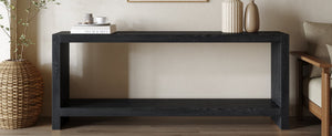 English Elm 63-inch Farmhouse Sofa Table Two Tier Wood Veneer Entryway Console for Living Room Black W1445P502630