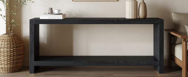 English Elm 63-inch Farmhouse Sofa Table Two Tier Wood Veneer Entryway Console for Living Room Black W1445P502630