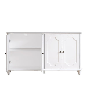 English Elm Vintage Farmhouse Sideboard with Curved Panel Doors Distressed White Entryway Credenza Antique White W1445P503519