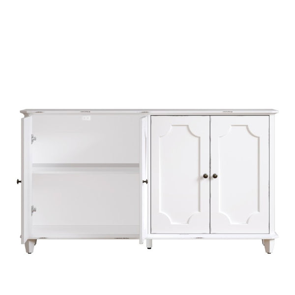 English Elm Vintage Farmhouse Sideboard with Curved Panel Doors Distressed White Entryway Credenza Antique White W1445P503519