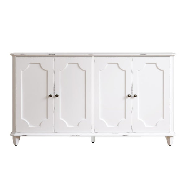 English Elm Vintage Farmhouse Sideboard with Curved Panel Doors Distressed White Entryway Credenza Antique White W1445P503519